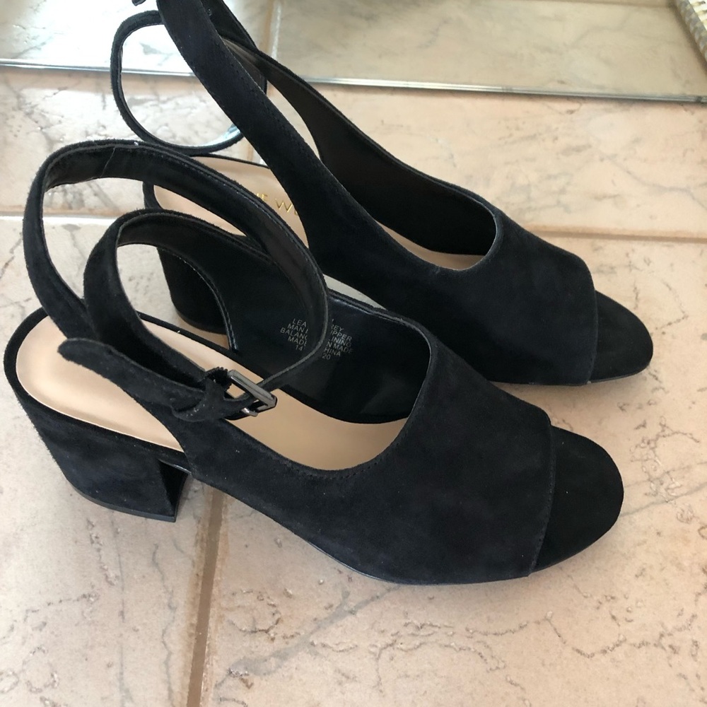 Nine West Black Suede Sandals 2 1/2” Block Heel